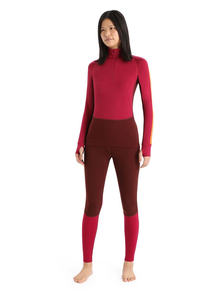 Women's Icebreaker 260 ZoneKnit™ Merino Long Sleeve Half Zip Base Layers Cherry / Espresso | CA 1066HAPK